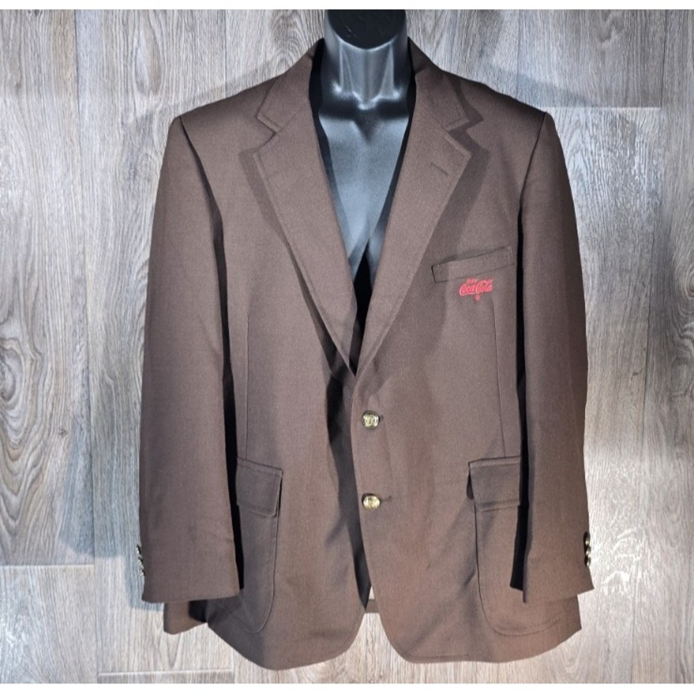 Masterknit Blazer Coca-Cola Employee Uniform Brown Gold Button Men's 48R Vintage